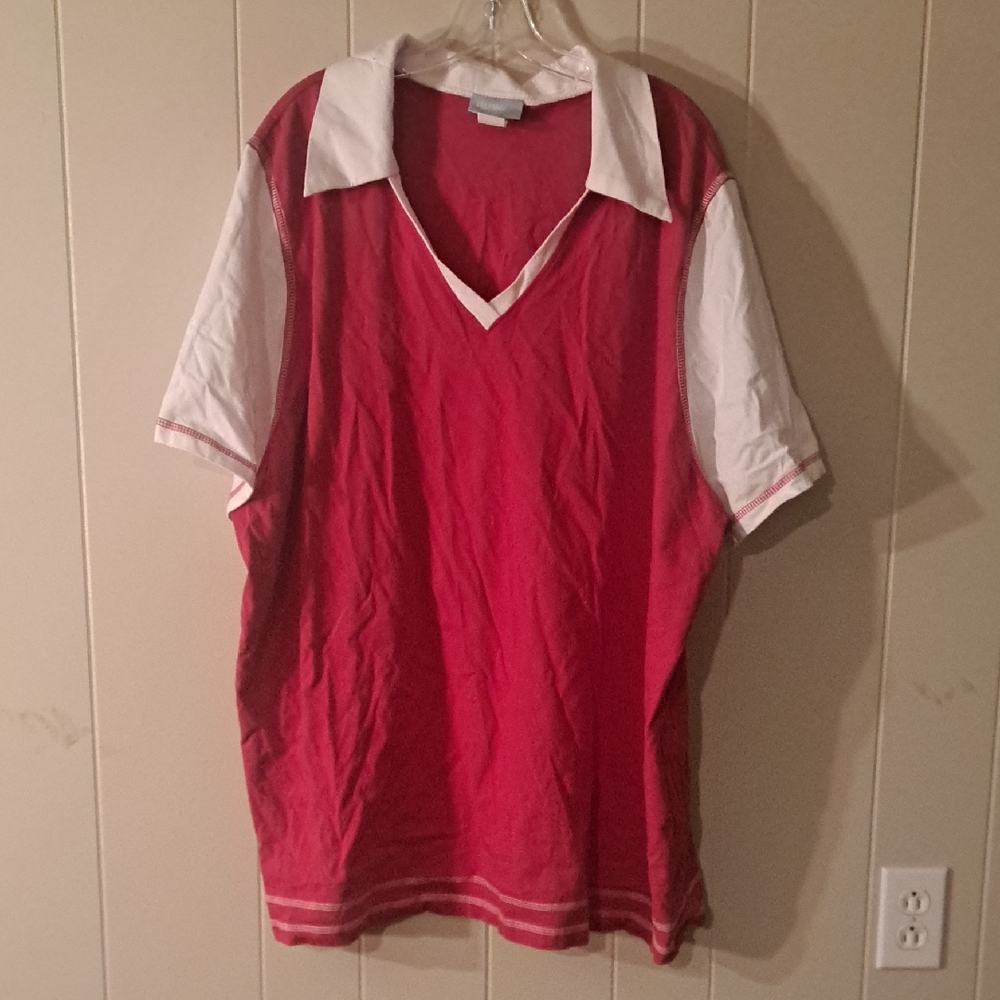 Liz & Me Red and White Casual Button Down Shirt
